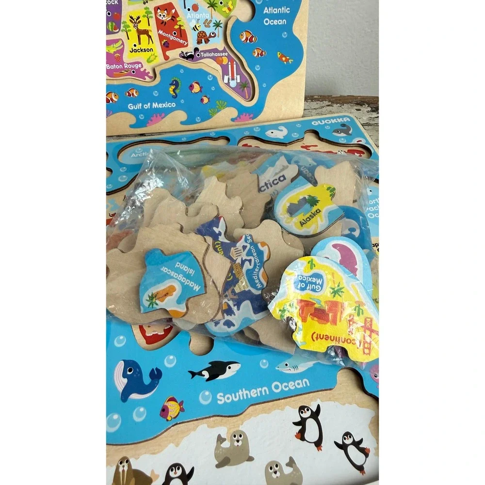 Quokka Wooden USA & World Map Puzzle Set Educational Geography